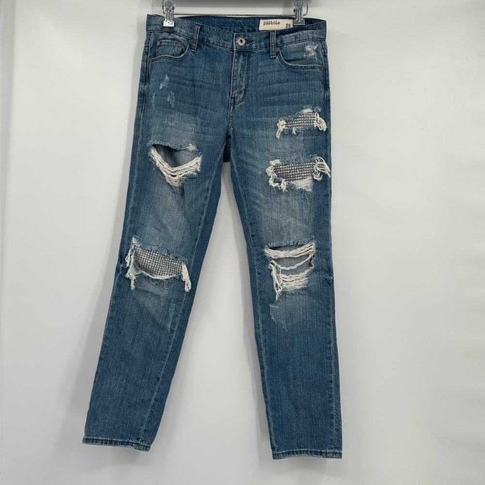 Pistola Womens Ripped Distressed Cuff Jeans Size 26 medium Wash - Picture 5 of 12